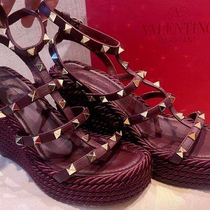 Valentino Rockstud Torchon Espadrille Wedge Sandals 37
